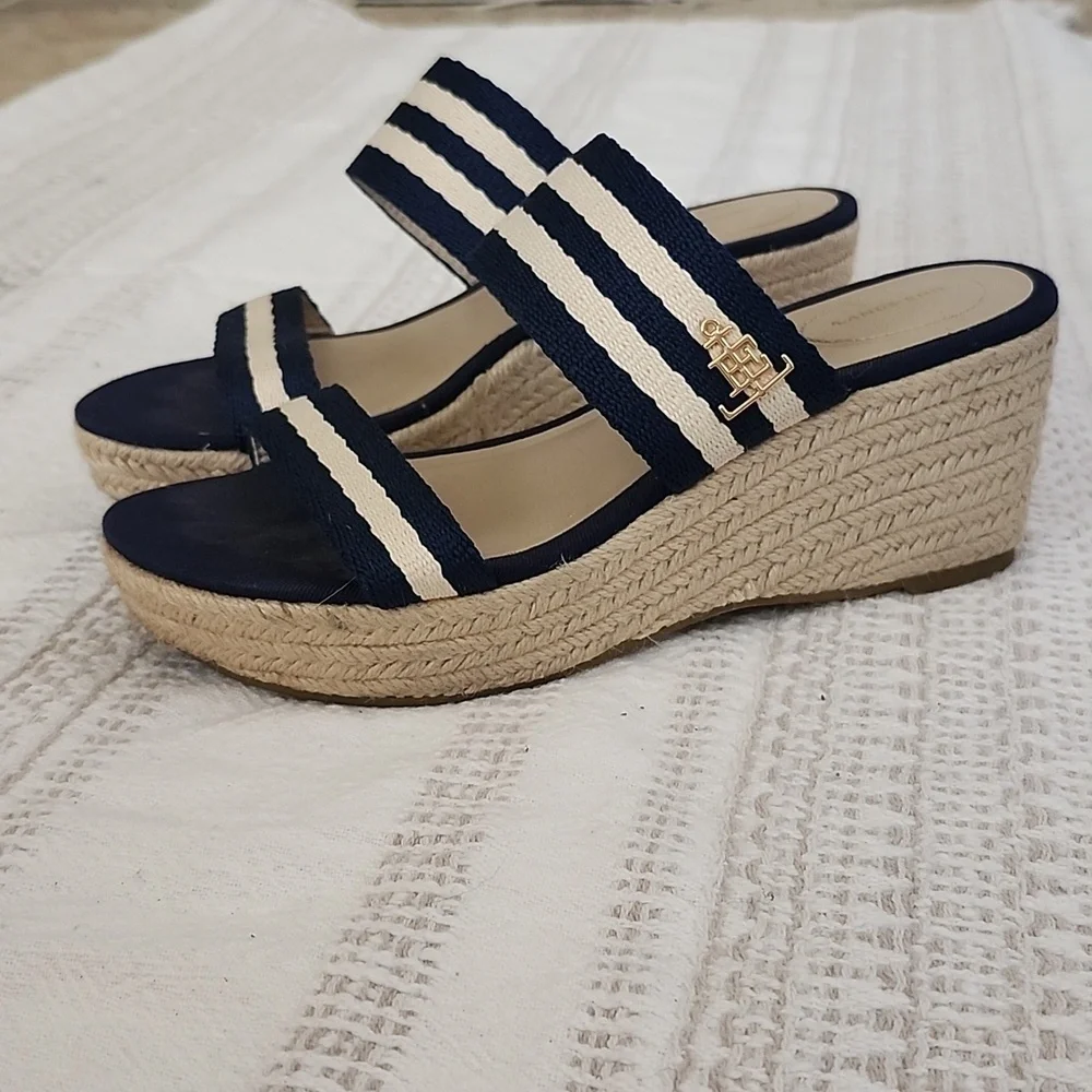 Lands End Slip On Espadrille Sandals Coastal Nautical Womens 7